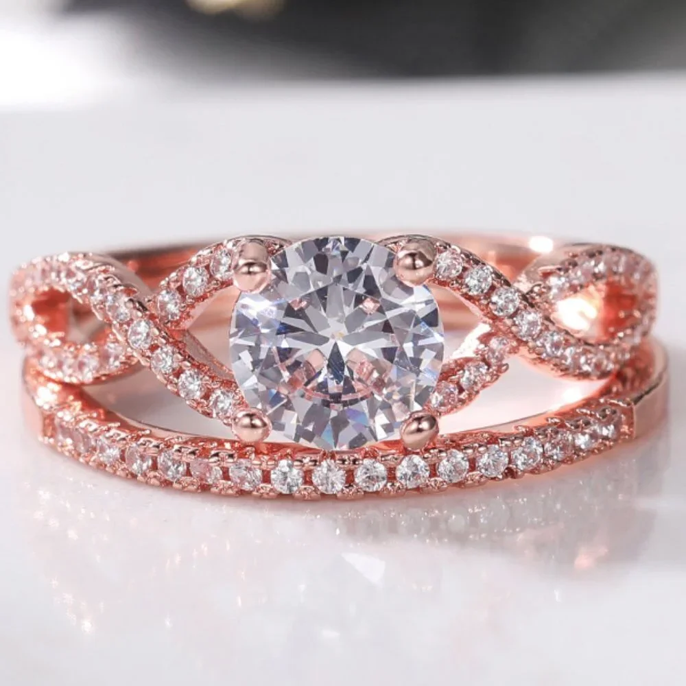 😍Double Layer Rose Gold Plated Lovely Fashion Ring Set for Women/Girl, L045